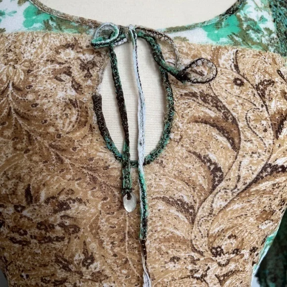 Roberto Cavalli Class Mesh 3/4‎ sleeves Parsley Floral cheetah Print Top Beach - Picture 4 of 11